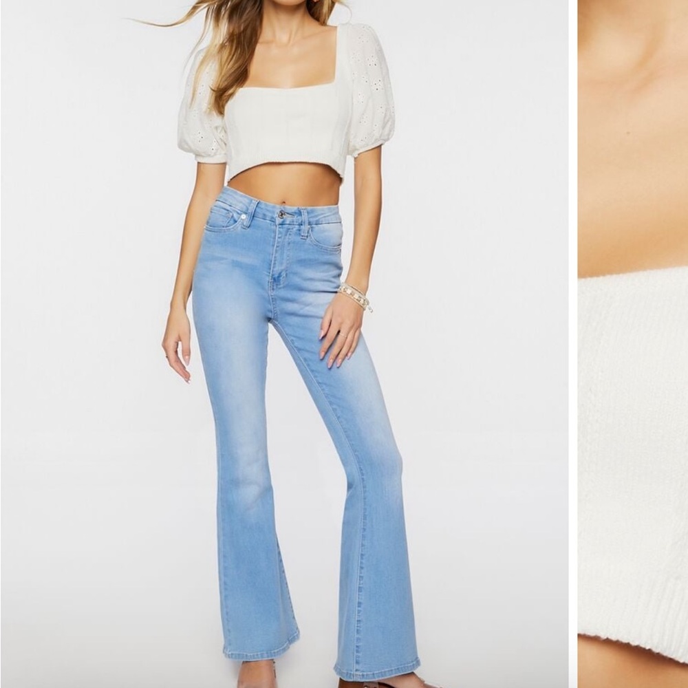 Eyelet Sweater Knit Crop Top
